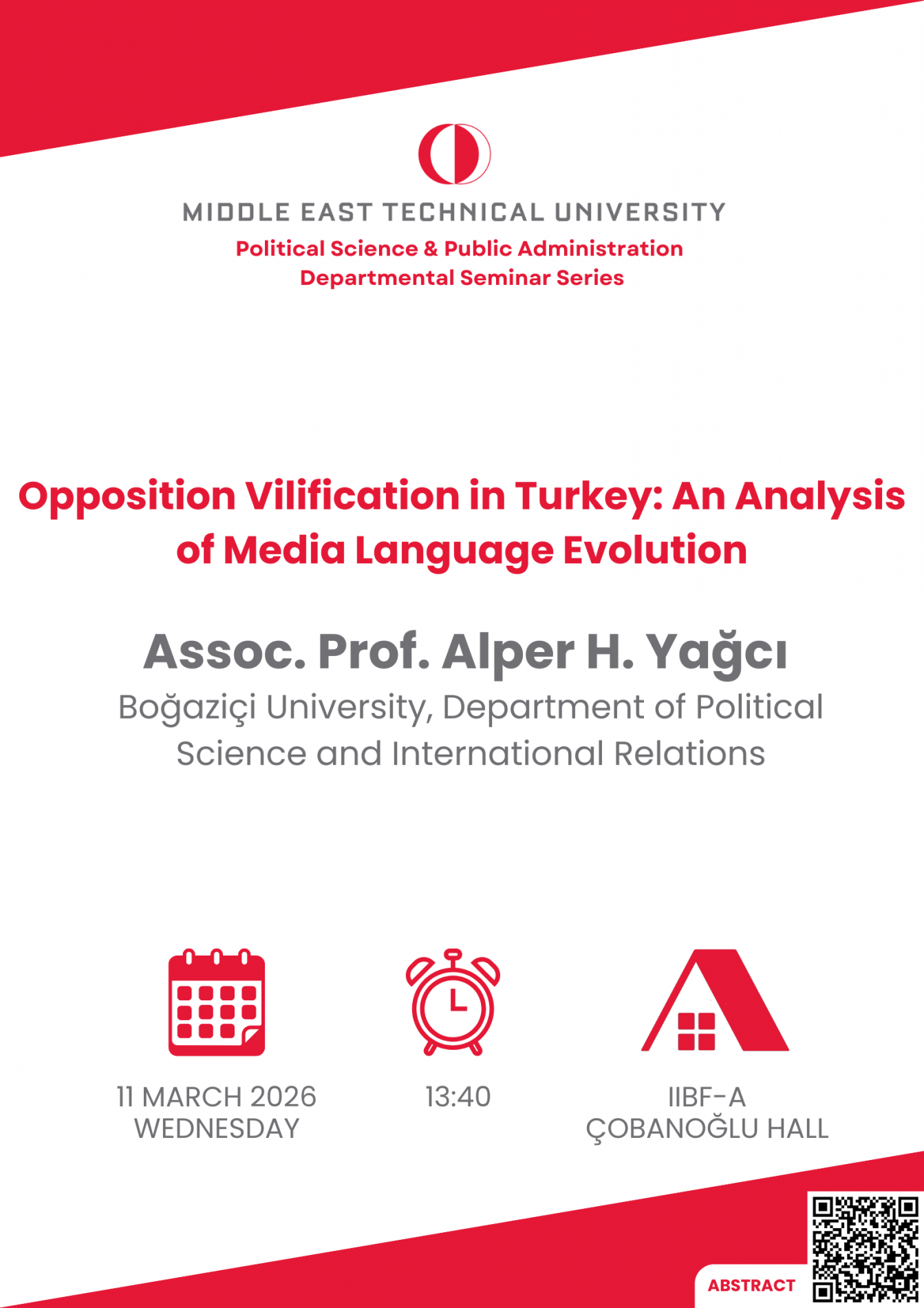 PADM Departmental Seminar Series | "Opposition Vilification in Turkey: An Analysis of Media Language Evolution" | Assoc. Prof. Alper H. Yağcı